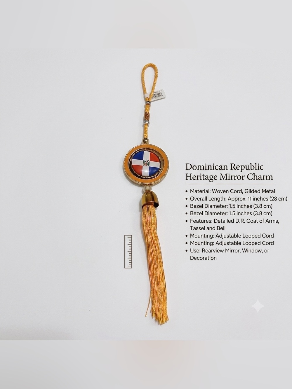 Dominican Republic Heritage Car Charm with yellow Tassel